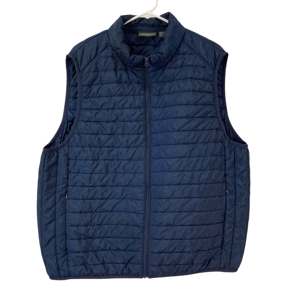 John Bartlett Consensus Mens Blue Quilted Puffer Vest Full Zip Size XL